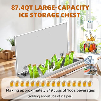 Upgraded Drop in Ice Chest, Stainless Steel Ice Cooler, Commercial Ice Bin with Cover, Outdoor Kitchen Ice Bar, Drain-Pipe and Drain Plug Included, for Cold Wine Beer