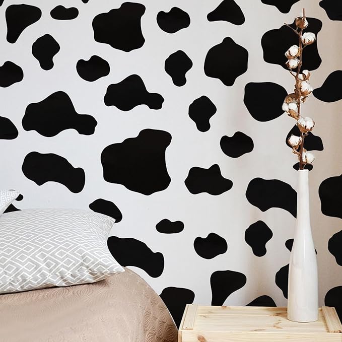 280 Pcs Cow Print Wall Decals, Black Vinyl Wall Stickers Cow Print Peel and Stick Decor for Bedroom Computer Living Room Bathroom Home