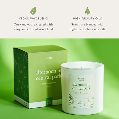 NYC Inspired Scented Candle: Afternoon in Central Park - Grass & Bergamot Scent, 9oz, 50 Hour Burn, Vegan Soy & Coconut Blend Candle for Home Decor, Gift for Women & Men