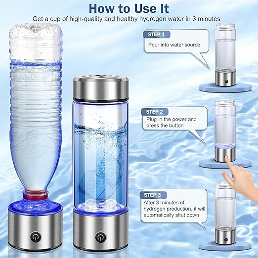 2024 Hydrogen Water Bottle, Portable Hydrogen Water Bottle Generator, Ion Water Bottle Improve Water Quality in 3 Minutes, Rechargeable Hydrogen Rich Water Glass Cup for Home Office Travel