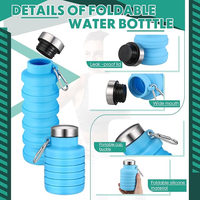 17oz Collapsible Water Bottles for Travel 500ml Reusable Foldable Silicone Water Bottle with Portable Buckle Silicone for Camping Hiking Sport