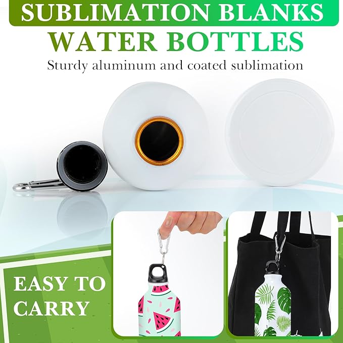 12 Sets 20 oz Sublimation Aluminum Water Bottles and Sublimation Drawstring Bags White Blank Heat Press Sport Bottle with Drawstring Backpack for DIY Craft Travel Camping Hiking Gym Fishing