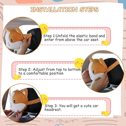 2 Pack Car Headrest Pillow, Cute Neck Pillow for Car Seat Comfortable Soft Head Neck Rest Cushion Seat Neck Support Cartoon Car Pillow for Driving, Travelling, Home Décor - Corgi