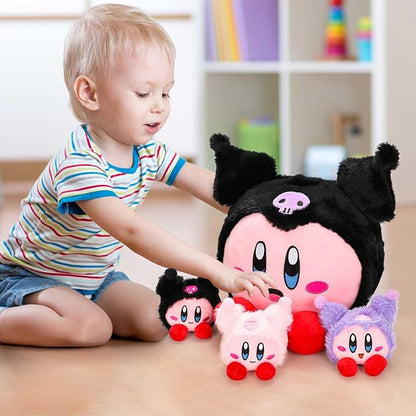 13inch Kirb Cartoon Plush - Monster Mommy Plush with 3 Baby Plush Anime Game Stuffed Plush Pillow Room Decorat Collection Gift for Kids Fans