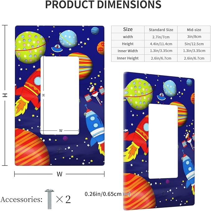 Space Astronaut Single Rocker Light Switch Wall Plate Cover Decorative 1-Gang for Outlet Boys Kids Room Bathroom Bedroom Home Kitchen One Decora Receptacle Polycarbonate Power Gear 4.5" x 2.76"