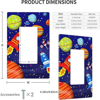 Space Astronaut Single Rocker Light Switch Wall Plate Cover Decorative 1-Gang for Outlet Boys Kids Room Bathroom Bedroom Home Kitchen One Decora Receptacle Polycarbonate Power Gear 4.5" x 2.76"