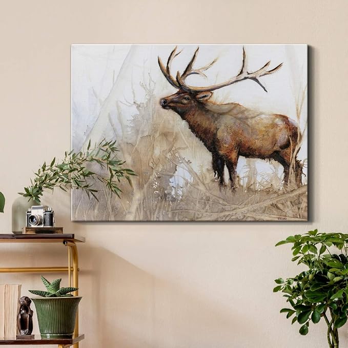 Renditions Gallery Canvas Animal Wall Art Home Paintings & Prints Brown Big Horn Elk Modern Abstract Canvas Wall Hanging Wildlife Decorations for Bedroom Office Kitchen - 24"x36" LT33