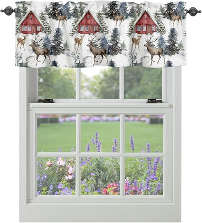 Vandarllin Christmas Kitchen Curtains Valances for Windows Red Farmhouse Barn Rod Pocket Window Treatment for Kitchen/Living Room/Bedroom/Bathroom,42" X 12" -1 Panel, Elk