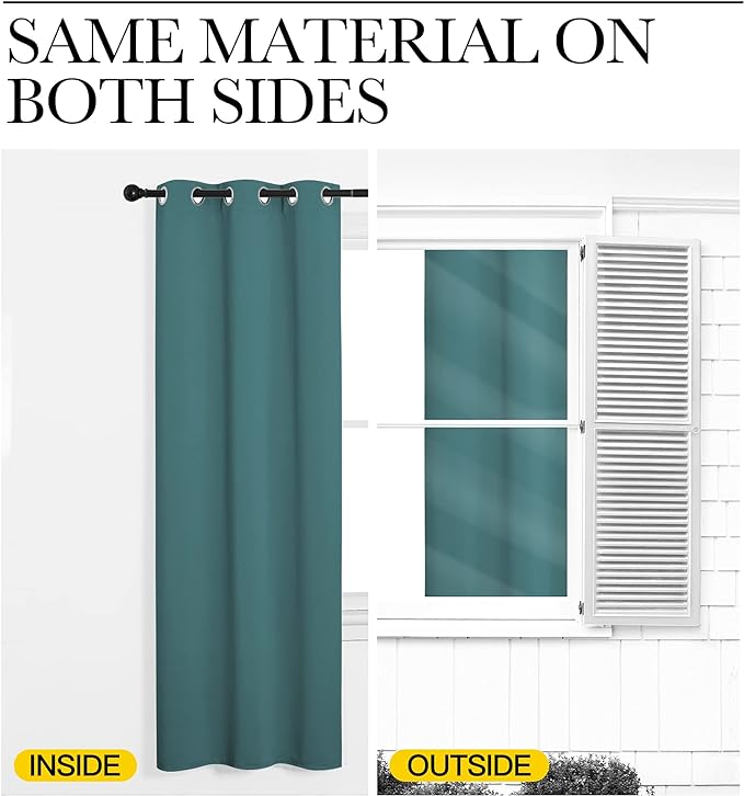 NICETOWN Insulated Curtains Blackout Draperies - Triple Weave Microfiber Home Thermal Insulated Solid Ring Top Blackout Curtains/Panels for Bedroom(Sea Teal, Set of 2, 55 x 86 Inch)