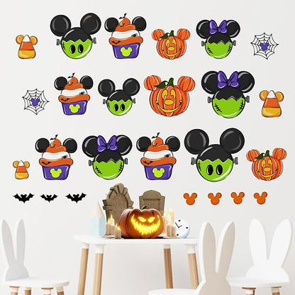 Mfault Halloween Cartoon Mouse Wall Decals Stickers, Jack O Lantern Pumpkin Cupcake Decorations Bedroom Art, Spider Web Bat Funny Holiday Home Kitchen Decor