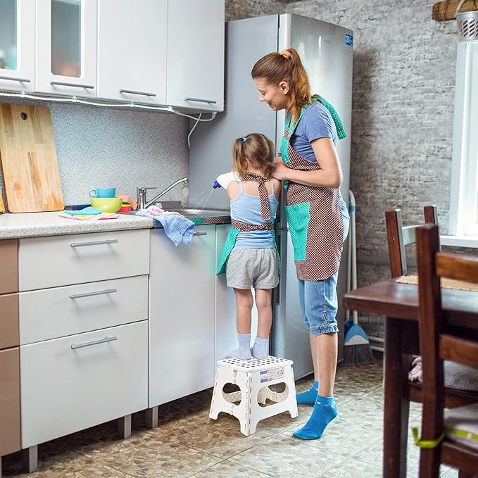 ACSTEP Folding Step Stool Portable Collapsible Plastic Step Stool 9 Inch Foldable Step Stool Non Slip Folding Stools for Kitchen Bathroom Bedroom (White)