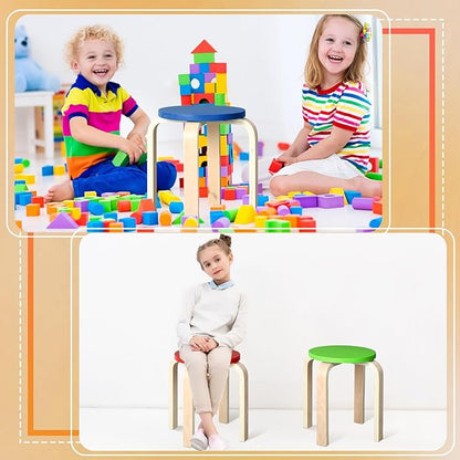 6 Pcs 12 Inch Bentwood Stacking Stool for Kids Colored Durable Round Nesting Stool Flexible Wood Stackable Stool Chairs for Playroom Daycare Home Classroom (Classic Color)