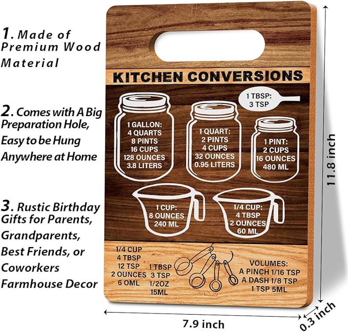 Cutting Board Gifts, Kitchen Conversions Wood Cutting Boards for Kitchen, House Warming Gifts New Home, Kitchen Wall Art, Christmas Birthday Gifts for Women Mom Grandma 8 x 12 Inch