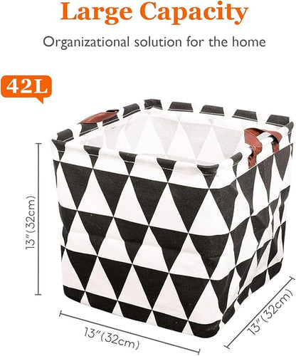 Square Storage Basket, Fabric Bins Laundry for Home Kitchen, Storage Organizer with Handles Waterproof for Nursery Dorm Shelf