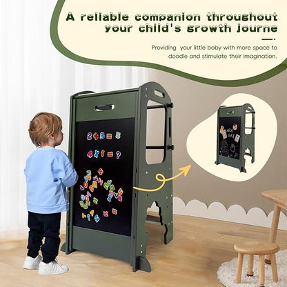 Toddler Kitchen Step Stool,Kids Standing Tower, Removable Anti-Drop Railing Safety Rail,A Anti-tip Structure More Stable, Natural Wooden