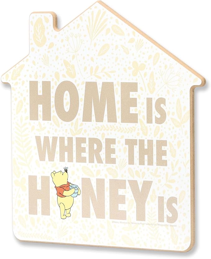 Open Road Brands Disney Winnie The Pooh Home is Where The Honey is Wood Wall Decor - Cute Winnie The Pooh Wall Art for Kitchen or Home Decor