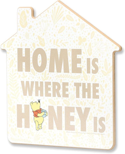 Open Road Brands Disney Winnie The Pooh Home is Where The Honey is Wood Wall Decor - Cute Winnie The Pooh Wall Art for Kitchen or Home Decor