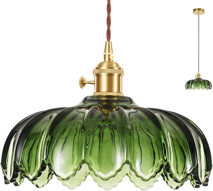 Vintage Pendant Light Fixtures - Glass Pendant Light Green Hanging Light Fixture Vintage Light Fixture - Small Green Pendant Lighting for Kitchen Island Entryway Dining Room Hallway, No Bulb