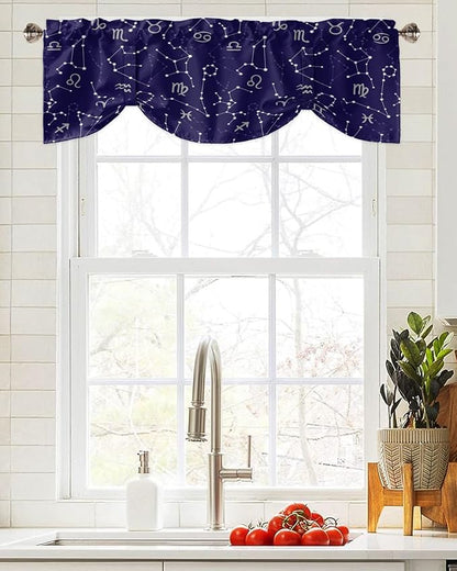 Tie Up Valance for Kitchen Living Room Farmhouse - Evolution of the Universe Constellation Astrology Rod Pocket Adjustable Tie-up Shade Valance for Small Window, Balloon Drape Valance 42x12 inches