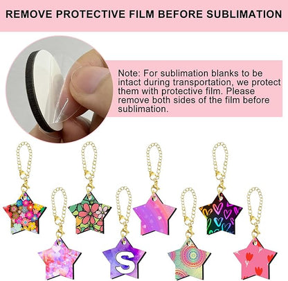 15 Sets Sublimation Charms Accessories for Stanley Cup Sublimation Keychain Blanks Bulk MDF Sublimation Key Chains Charm Blanks for Tumblers with Handle for DIY Crafts Gift (Star)