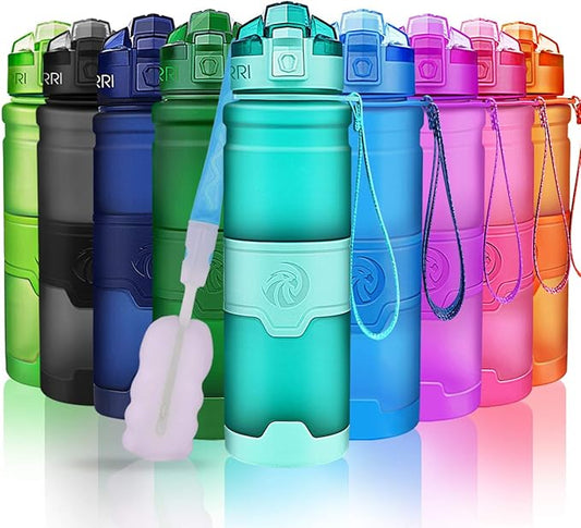 ZORRI 14/17/ 24/32 OZ Water Bottles, BPA Free Tritan Lightweight Leak Proof Sport Bottle with Brush, Lock Feature, Track Marker, and Flip Lid for Kids School, Fitness, Office, Sports & Outdoors