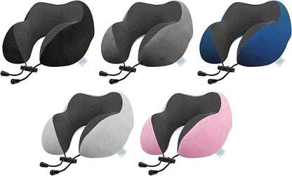 Lux & Sky Cooling Memory Foam Travel Neck Pillow Set for Airplane Car, Home, Office | Travel Essential Neck Pillow with Sleeping Mask & Earplugs | 3 in 1 U Shape Memory Foam Travel Pillow (Dark Gray)