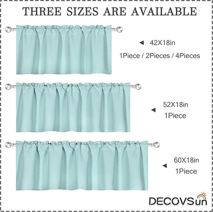 4 Panels Aqua Blue Valance for Windows 42x18 Inch Solid Thermal Insulated Blackout Rod Pocket Kitchen Short Curtain Toppers Valance for Bathroom Living Room