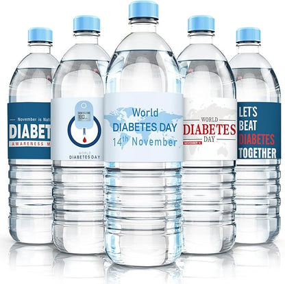 120 Pcs Diabetes Awareness Month Decorations Water Bottle Labels 8.6" x 2" Type 1 Diabetes Awareness Month Water Bottle Stickers for Diabetes Awareness