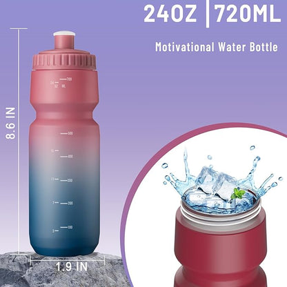 2 Pack Squeeze Water Bottles, 24oz Cycling Water Bottle, 720ml Bike Water Bottles BPA Free for cycling, Running, Hiking etc