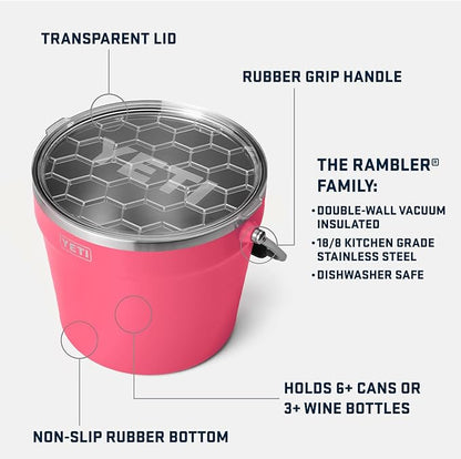 YETI Rambler Beverage Bucket, Double-Wall Vacuum Insulated Ice Bucket with Lid, Tropical Pink