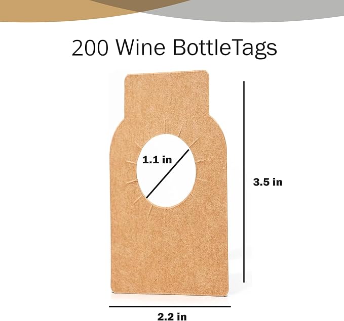 Plain Kraft Paper Wine Bottle Tags - Durable Blank Wine Bottle Neck Tags with 1.1-Inch Hole - Disposable Vintage Tags - Perfect for Home, Events & Gifting | Brown (200 Pcs, 2¼ x 3½ Inches)