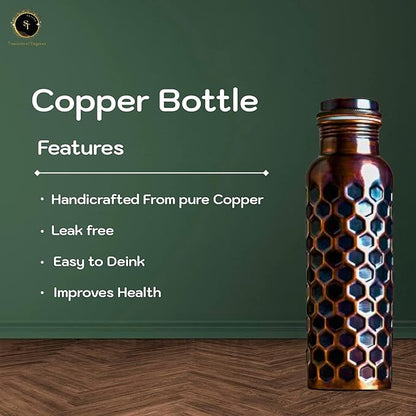 Pure Copper Water Bottle, 32oz, Antique Black Diamond, Ayurvedic Water Bottle with Lid, for Hiking, Camping, Home, Office, Gym, Travel, Outdoor Activities 950 ml