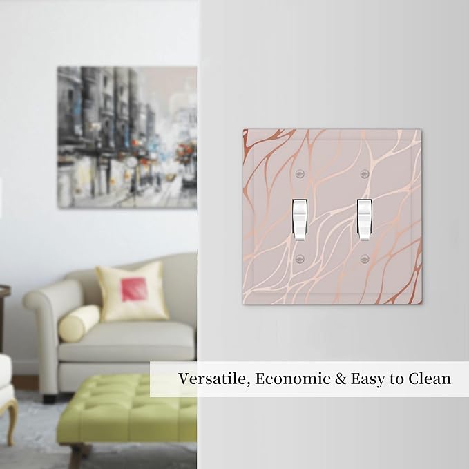 Abstract Rose Marble Double Toggle Light Switch Covers 2 Gang Wall Plate Dual Decorative Switchplate Electrical Faceplate for Bathroom Country Kitchen Bedroom Decor, 4.9" x 5"