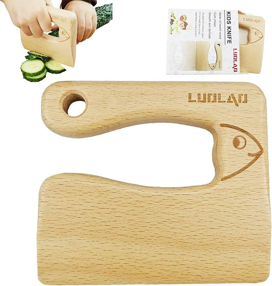 Wooden Kids Knife for Cooking and Safe Cutting Veggies Fruits, Cute Fish Shape Kids Kitchen Tools, Perfect Gifts for kids, 2-5 Years Old Applicable