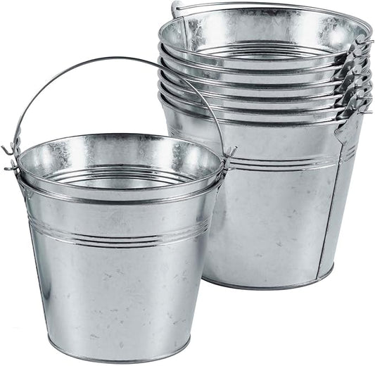 OBTANIM 8 Pack Galvanized Metal Buckets with Handle Ice Pails for Plants, Succulents, Party Favors Organizing, Rustic Home Decor or Classrooms Pencil Storage (5 x 3.5 inch)