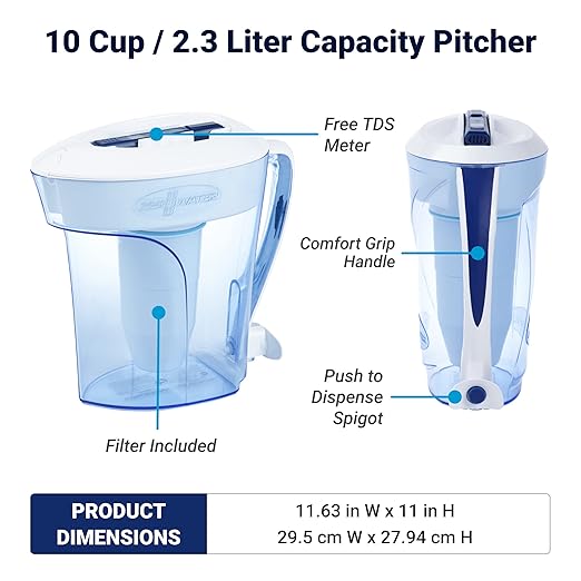 ZeroWater Water Filter Dispenser (22 Cup) and Pitcher (10 Cup) Bundle