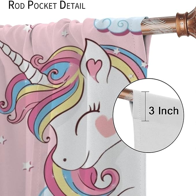 Unicorn Curtain for Kids Bathroom,Pink Cartoon Bathroom Curtains Decor Noise Reducing Curtain for Home Bedroom Party Wall Decorations 52x84inch(132x213cm)