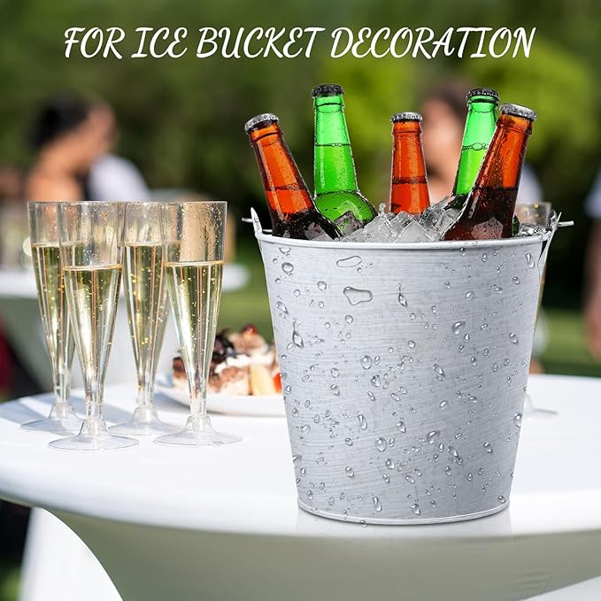 Zopeal 16 Pcs Galvanized Beer Bucket Metal Ice Buckets with Shovels and Tongs Large Steel Pail Tin with Handle for Party Wedding Wine Champagne Bar Kitchen Christmas Table Centerpieces (Vintage White)