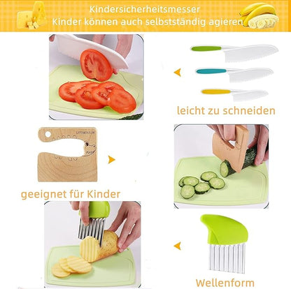 41 Pieces Wooden Kids Kitchen Knife Set and Sandwich Cutter for Kids Gloves Cutting Board Fruit Vegetable Crinkle Cutters Sandwich Cutter, Mickey Shapes Mold