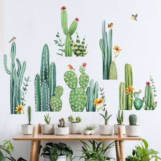 Mfault Cactus Wall Decals Stickers, Tropical Green Plants Cacti Living Room Decorations Bedroom Art, Botanical Home Kitchen Decor