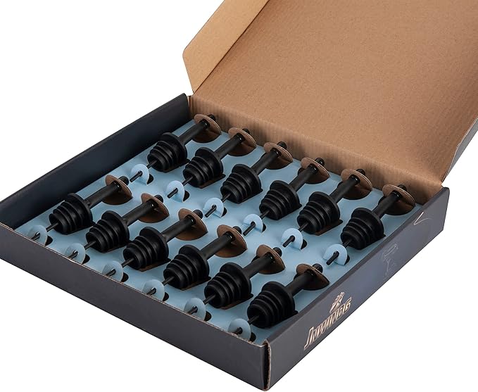 12 Pack Liquor Pourers Spouts for Liquor Bottles Black Bar Pour Spouts Liquor Pourers with Dust Caps Bottle Pourers for Alcohol, Speed Pourers for Liquor Bottles (Matte Black, 12 Pack)