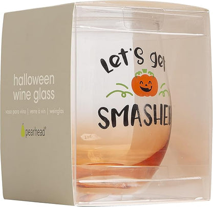 Pearhead Let's Get Smashed Stemless Wine Glass, Gradient Orange, Fall Holiday Home Decor Gifts, Halloween Stemless Wine Glass, 15 oz