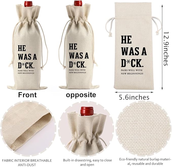 YUANHAO Divorce Wine Bag, Divorce Gifts for Women Men, Breakup Gifts for Women, Divorce Party Decorations for Women, Pairs Well With New Beginnings Wine Bag