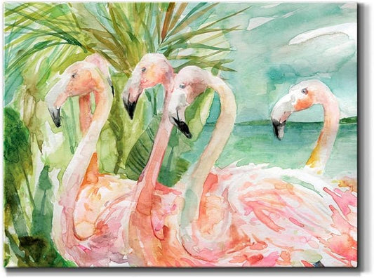 Renditions Gallery Canvas Animal Wall Art Modern Decorations Paintings Pink flamboyant Flamingoes Glam Abstract Romantic Artwork Home Prints for Bedroom Office Kitchen - 12"x18" LT33