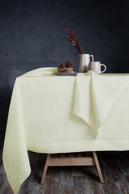 D'Moksha Homes Linen Tablecloth 60 x 144 Inch - 100% Pure Linen Vanilla Cream Tablecloth - Machine Washable Dining Tablecloth for Rectangle Tables