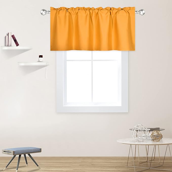 Vibrant Orange Valance for Windows 42x18 Inch Solid Thermal Insulated Blackout Rod Pocket Kitchen Short Curtain Toppers Valance for Bathroom Living Room 1 Panel