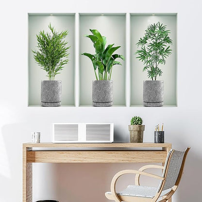 3D Vivid Green Plants Wall Decal, Removable Green Leaves Wall Sticker for Bedroom Living Room Office Bathroom Kitchen Home Decor(Plant2)