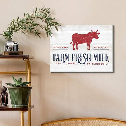 Renditions Gallery Canvas Animal Wall Art Home Paintings & Prints Organic Farm Fresh Milk Abstract Red & White Modern Cow Artwork Decorations for Bedroom Office Kitchen - 12"x18" LT33