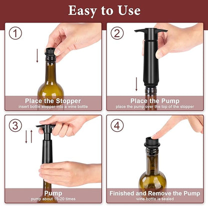 Philorn Wine Saver Pump with 8 Vacuum Stoppers, Wine Stopper, Wine Preserver, Wine Pump and Wine Vacuum Stopper, Reusable Bottle Sealer Keeps Wine Fresh for Kitchen Office Home Party, Black