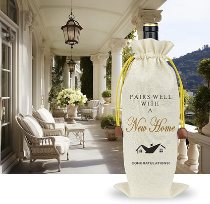 Elegant Wine Gift Bags for Housewarming: Perfect Gifts for New Homeowners, Realtor Gift to Clients, Sweet Home Congrats, New Home Party Decorations